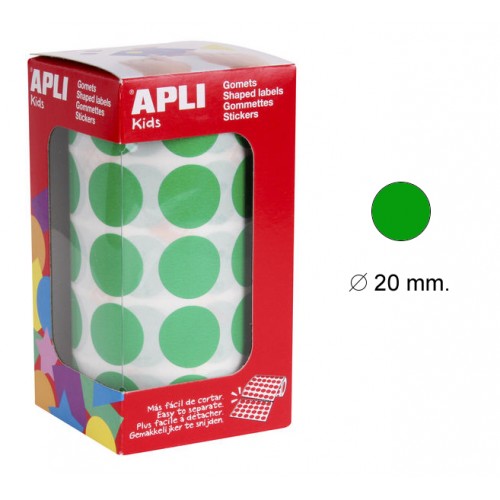 Gomet apli en formato redondo, Ø 20 mm. verde, rollo de 1.770 uds.