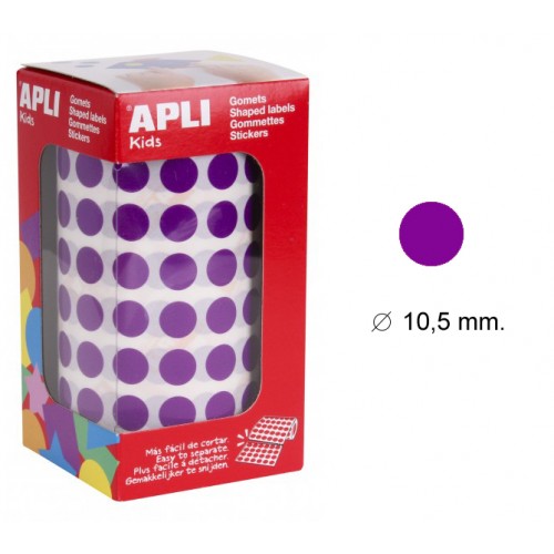 Gomet apli en formato redondo de 10,5 mm. de diámetro en color lila, rollo de 5.192 uds.
