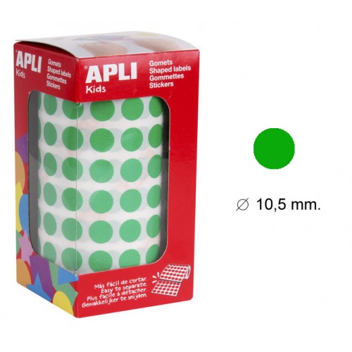 Gomet apli en formato redondo, Ø 10,5 mm. verde, rollo de 5.192 uds.