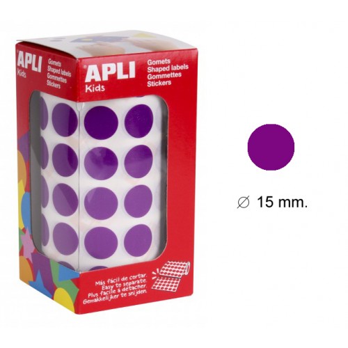 Gomet apli en formato redondo de 15 mm. de diámetro en color lila, rollo de 2.832 uds.