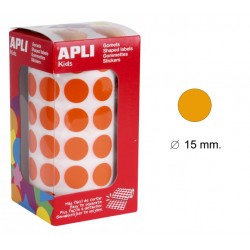 Gomet apli en formato redondo, Ø 15 mm. naranja, rollo de 2.832 uds.