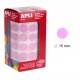 Gomet apli en formato redondo de 15 mm. de diámetro en color rosa, rollo de 2.832 uds.