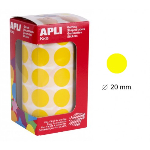 Gomet apli en formato redondo, Ø 20 mm. amarillo, rollo de 1.770 uds.