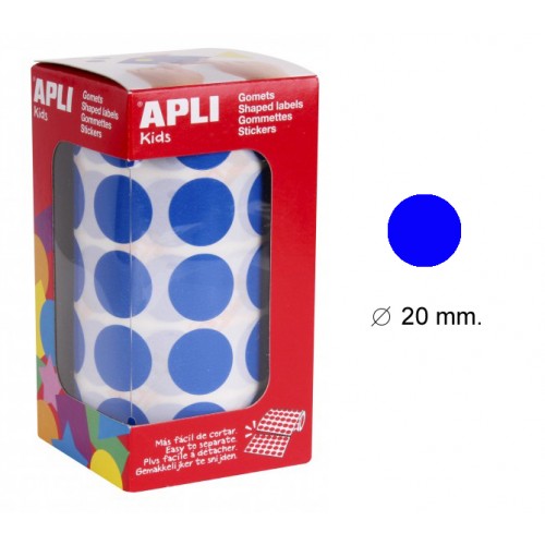 Gomet apli en formato redondo de 20 mm. de diámetro en color azul, rollo de 1.770 uds.