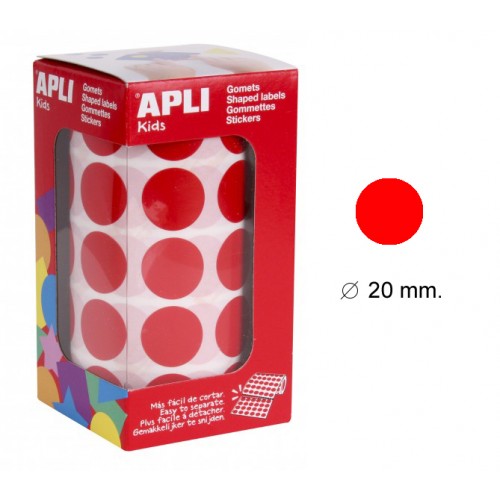 Gomet apli en formato redondo, Ø 20 mm. rojo, rollo de 1.770 uds.
