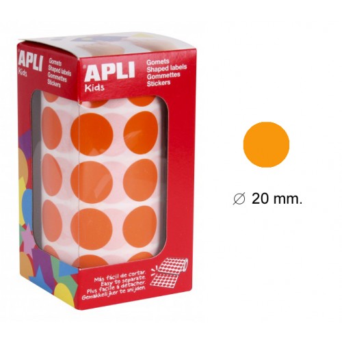 Gomet apli en formato redondo de 20 mm. de diámetro en color naranja, rollo de 1.770 uds.
