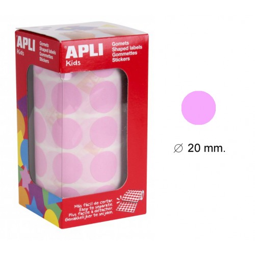 Gomet apli en formato redondo, Ø 20 mm. rosa, rollo de 1.770 uds.