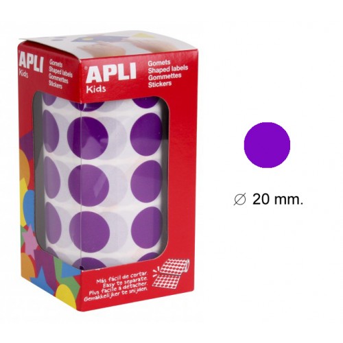 Gomet apli en formato redondo, Ø 20 mm. lila, rollo de 1.770 uds.