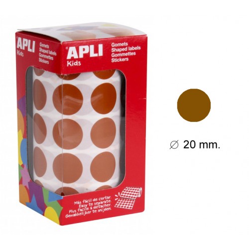 Gomet apli en formato redondo de 20 mm. de diámetro en color marrón, rollo de 1.770 uds.