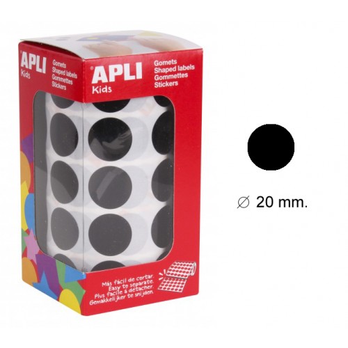 Gomet apli en formato redondo, Ø 20 mm. negro, rollo de 1.770 uds.