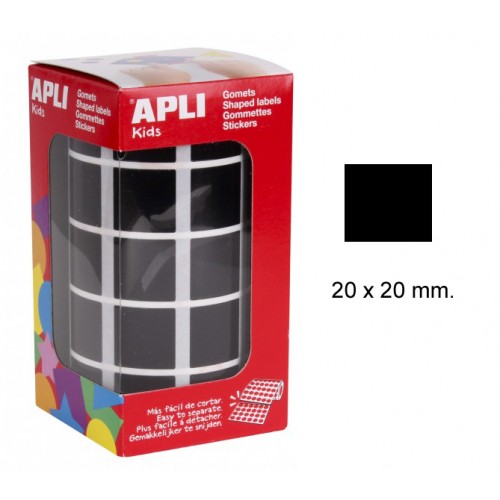 Gomet apli en formato cuadrado de 20x20 mm. en color negro, rollo de 1.770 uds.