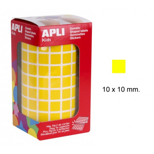 Gomet apli en formato cuadrado, 10x10 mm. amarillo, rollo de 6.372 uds.