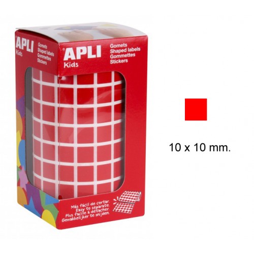 Gomet apli en formato cuadrado, 10x10 mm. rojo, rollo de 6.372 uds.