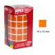 Gomet apli en formato cuadrado, 15x15 mm. naranja, rollo de 2.832 uds.