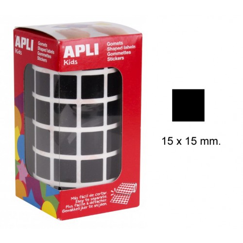 Gomet apli en formato cuadrado de 15x15 mm. en color negro, rollo de 2.832 uds.