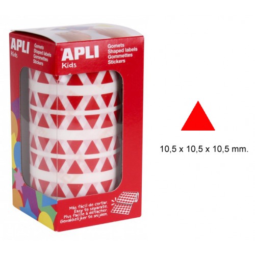 Gomet apli en formato triangular de 10,5x10,5x10,5 mm. en color rojo, rollo de 6.136 uds.