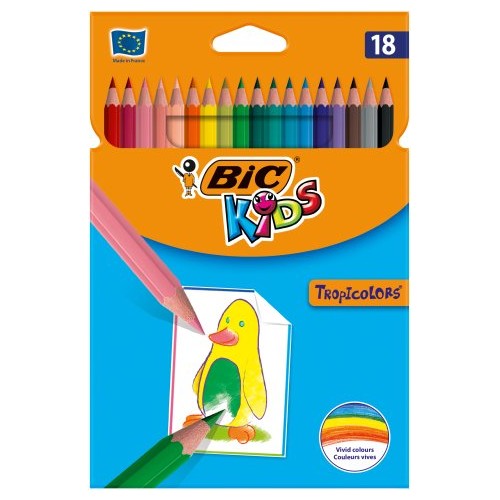 Lápiz de color bic kids tropicolors en colores surtidos, estuche de 18 uds.