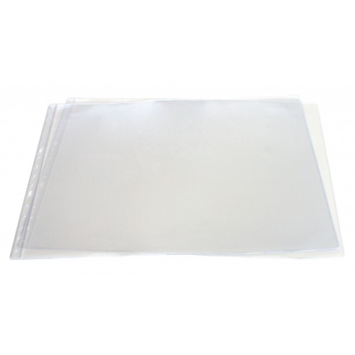 Funda planos 4 taladros en pvc de 150 micras grafoplas din a3 apaisado, rebaje superior, transparente