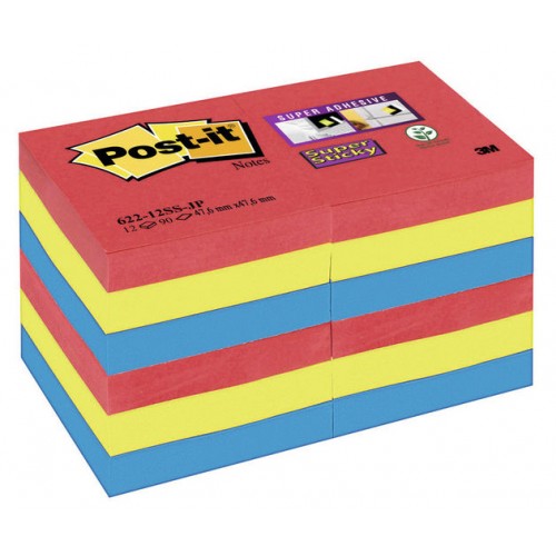 Bloc de notas adhesivas 3m post-it super sticky 47,6x47,6 mm. color río de janeiro, pack de 12 blocs.