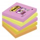 Pack de 5 blocks de notas post-it super-sticky en colores intensos neón de 76x76 mm.