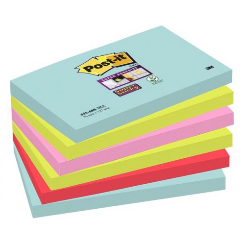 Bloc de notas adhesivas 3m post-it super sticky 47,6x47,6 mm. color río de janeiro, pack de 12 blocs.