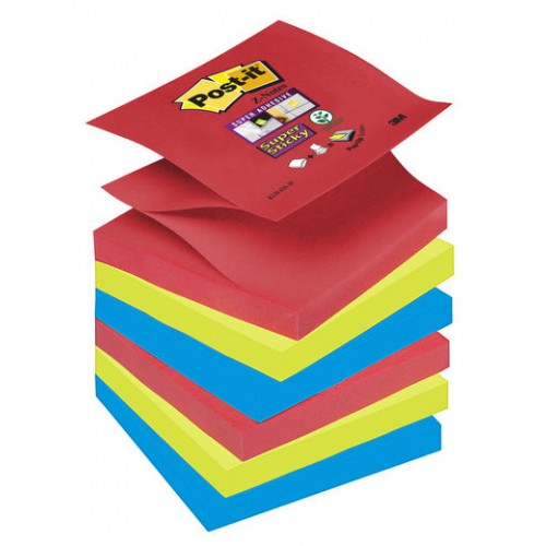 Bloc de notas adhesivas 3m post-it super sticky z-notes, 76x76 mm. colores surtidos bora bora, pack de 6 blocs