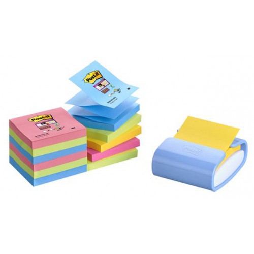 Dispensador de notas adhesivas 3m post-it z-notes en color fucsia.