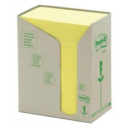 Bloc de notas adhesivas recicladas 3m post-it linea verde 655-1t 76x127 mm. en color amarillo, torre de 16 blocs.