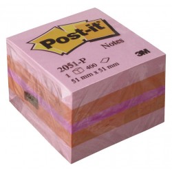 Mini cubo de 400 notas adhesivas 3m post-it 2051-p, 51x51 mm. rosa