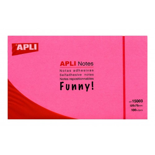 Bloc de notas adhesivas apli gama funny, 125x75 mm. rosa fluorescente