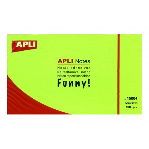 Bloc de notas adhesivas apli gama funny, 125x75 mm. verde fluorescente