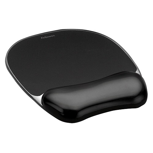 Alfombrilla con reposamuñecas para ratón fellowes gel crystal™, negro