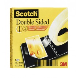 Cinta adhesiva especial doble cara scotch de 33 mts. x 12 mm. sin lámina protectora.