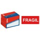 Etiqueta de logística y envío pre-impresa " frágil " cantos romos apli de 100x50 mm. en rollo