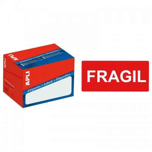 Etiqueta de logística y envío pre-impresa " frágil " cantos romos apli de 100x50 mm. en rollo