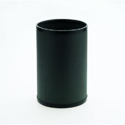 Papelera metálica con embellecedores en negro cilindro de color grafito.