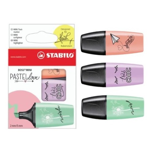 Marcador fluorescente stabilo boss mini pastellove en colores surtidos, estuche de 3 uds.