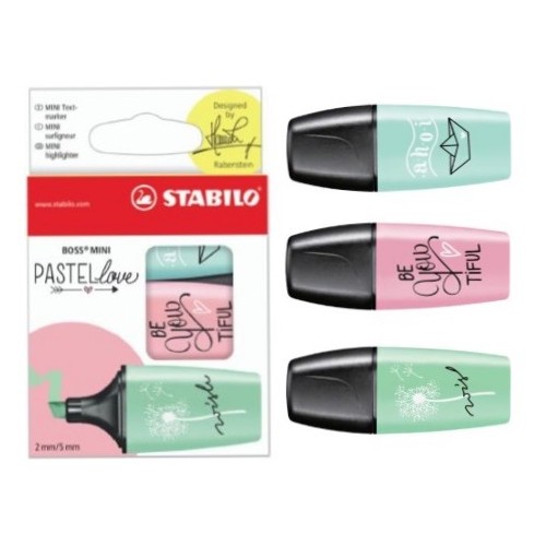 Marcador fluorescente stabilo boss mini pastellove en colores surtidos, estuche de 3 uds.