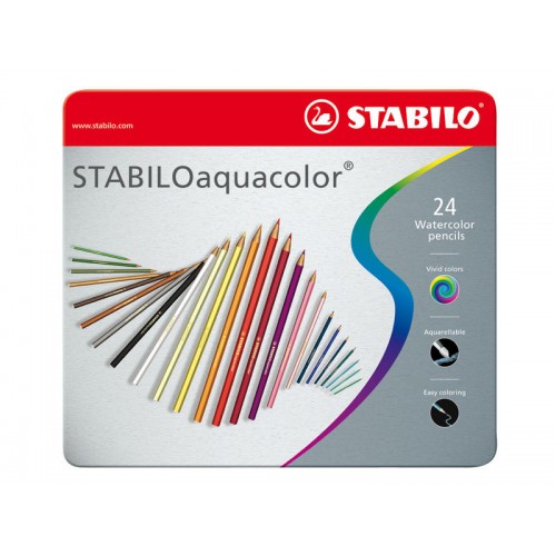 Lápiz stabilo aquacolor, colores surtidos, estuche de metal con 24 uds.