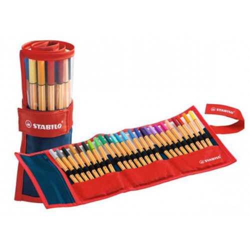 Rotulador punta de fibra stabilo point 88, colores surtidos, estuche rollerset de 25 uds.