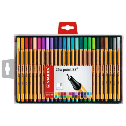 Rotulador punta de fibra stabilo point 88, colores surtidos, estuche de 25 uds.