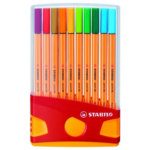 Rotulador punta de fibra stabilo point 88, colores surtidos, estuche colorparade rojo/naranja de 20 uds.