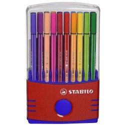Rotulador punta de fibra stabilo pen 68, colores surtidos, estuche colorparade rojo de 20 uds.