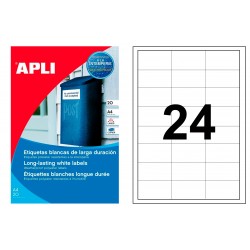Etiqueta blanca mate de poliéster cantos rectos apli, 64,6x33,8 mm. blíster de 20 hojas din a4