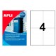 Etiqueta blanca mate de poliéster cantos rectos apli, 105x148 mm. blíster de 20 hojas din a4