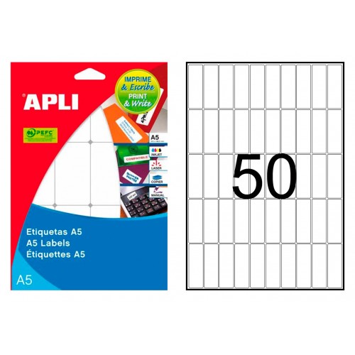 Etiqueta blanca cantos romos apli, 13x40 mm. blíster de 15 hojas din a5