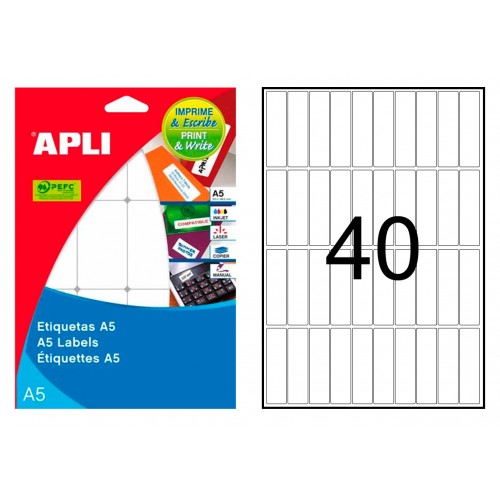 Etiqueta blanca cantos romos apli, 13x50 mm. blíster de 15 hojas din a5