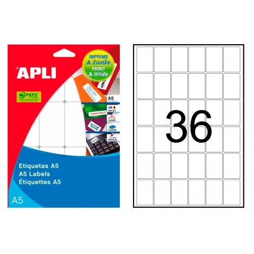 Etiqueta blanca cantos romos apli, 22x32 mm. blíster de 15 hojas din a5
