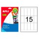 Etiqueta blanca cantos romos apli, 26x54 mm. blíster de 15 hojas din a5