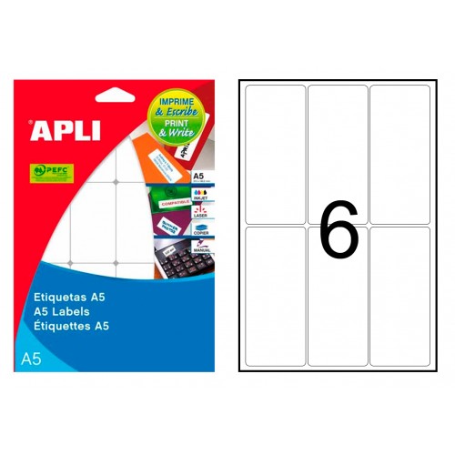 Etiqueta blanca cantos romos apli, 49x100 mm. blíster de 15 hojas din a5
